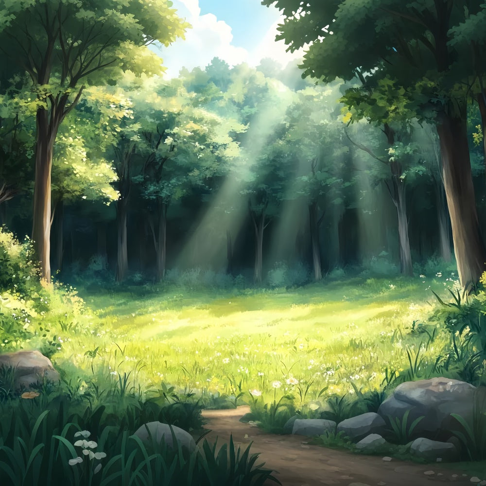 Toile de fond Forêt Prairie Douce Rayons Soleil CSH57-158