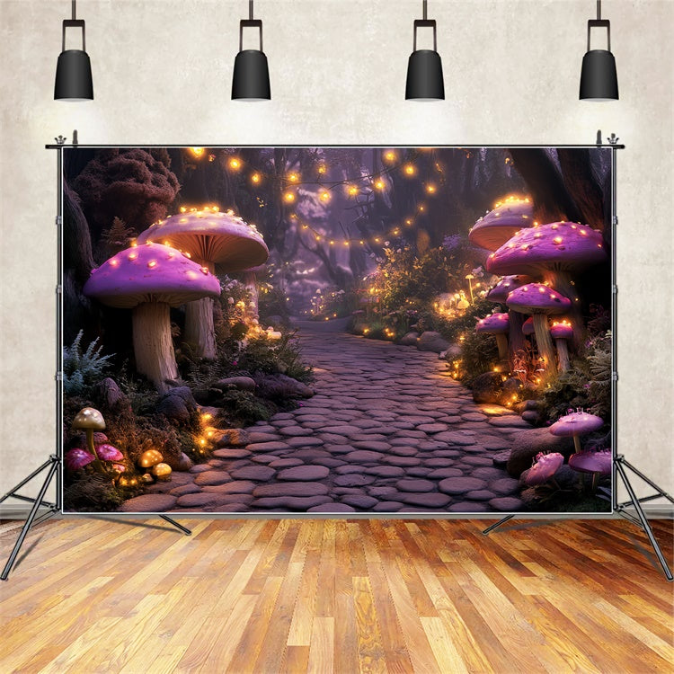 Toile de fond Forêt Conte Sentier Champignon Lumineux CSH57-163