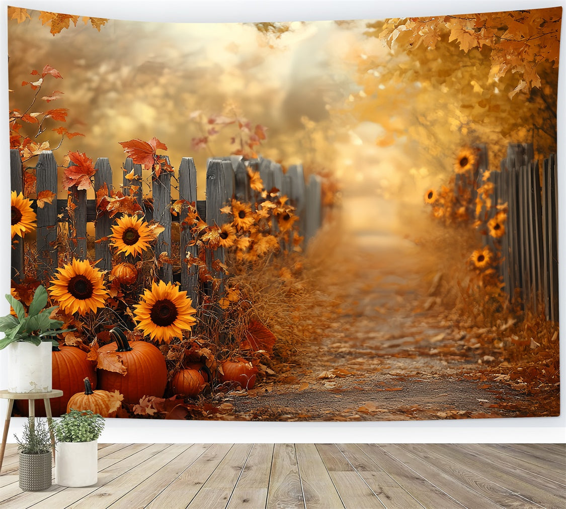 Toile de fond Photo Automne Tournesol Clôture Récolte CSH57-183