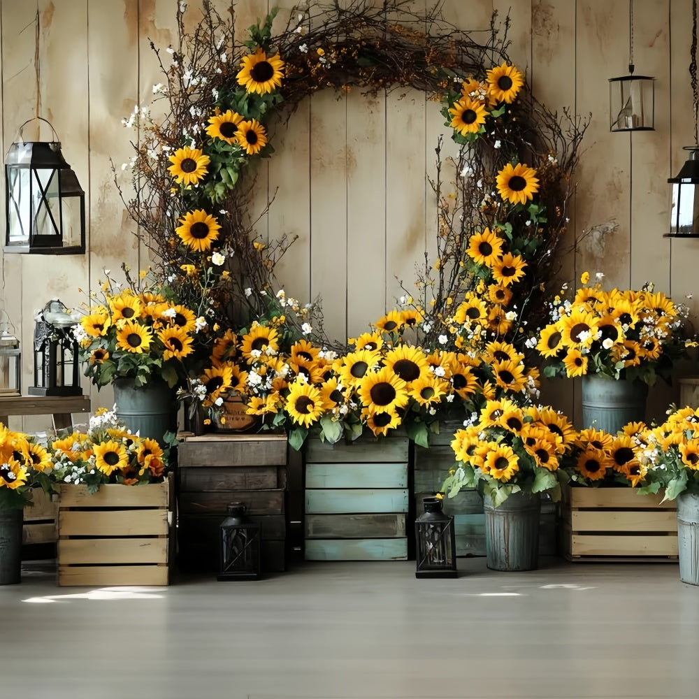 Toile de fond Automne Mur Bois Couronne Tournesol CSH57-186