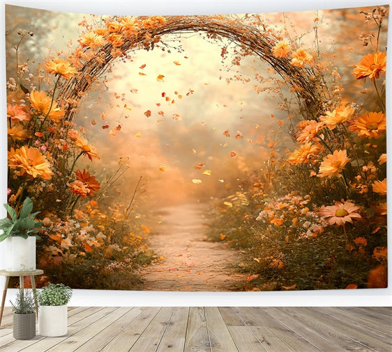 Toile de fond Photo Automne Pétales Dorées Chemin Arceau CSH57-195