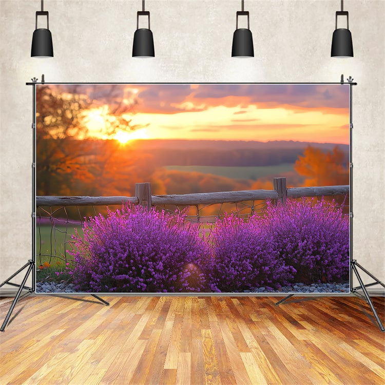 Toile de fond Photo Automne Horizon Fleurs Violettes Coucher Soleil CSH57-200