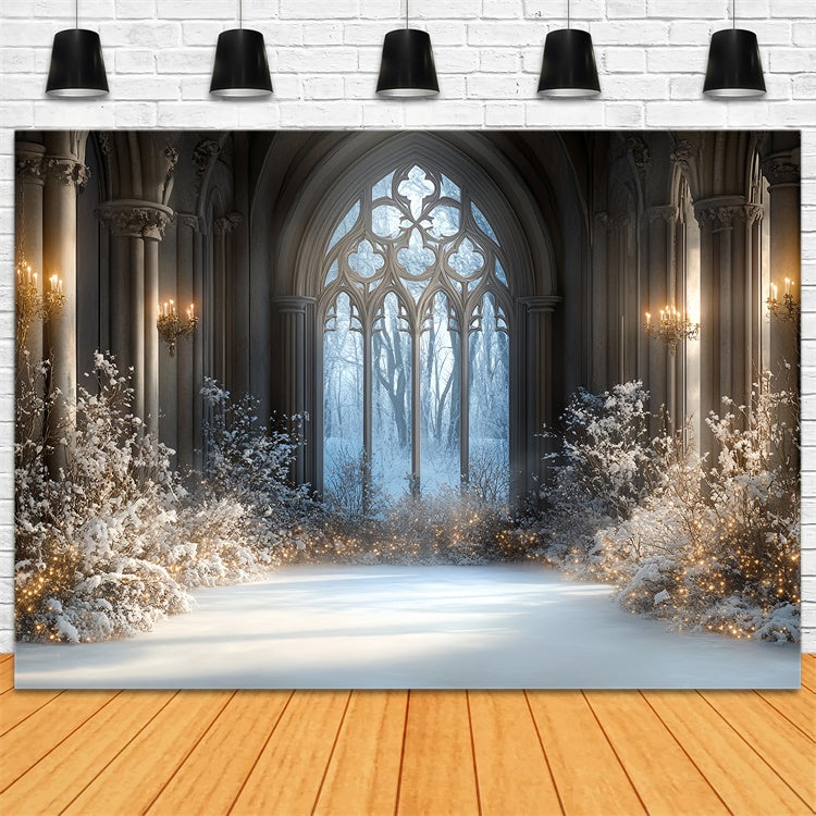 Toile de fond Photo Hiver Salle Gothique Éclairée par la Neige CSH57-206