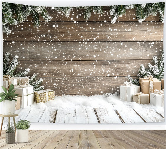 Toile de fond Photo Hiver Mur en Bois et Cadeaux de Fête CSH57-207