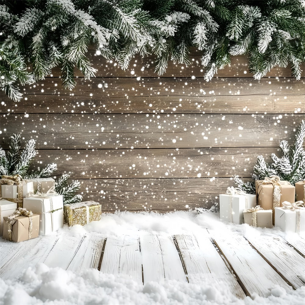 Toile de fond Photo Hiver Mur en Bois et Cadeaux de Fête CSH57-207