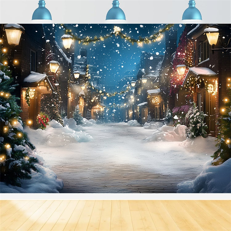 Toile de fond Photo Hiver Rue Illuminée de Fête CSH57-213