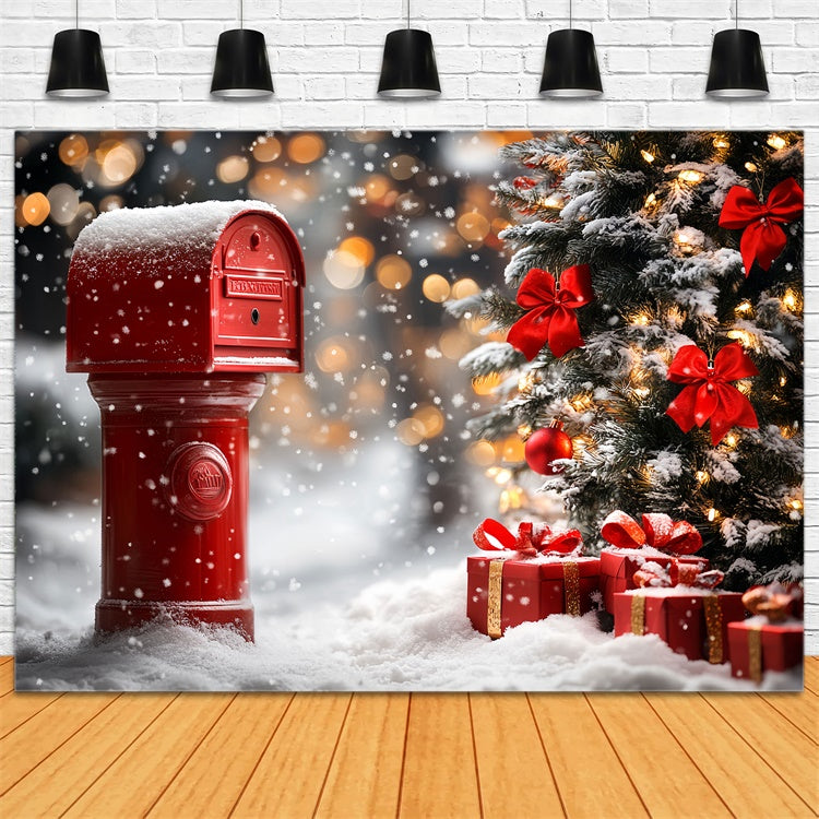 Toile de fond Hiver Boîte aux Lettres Rouge et Cadeaux de Noël CSH57-218