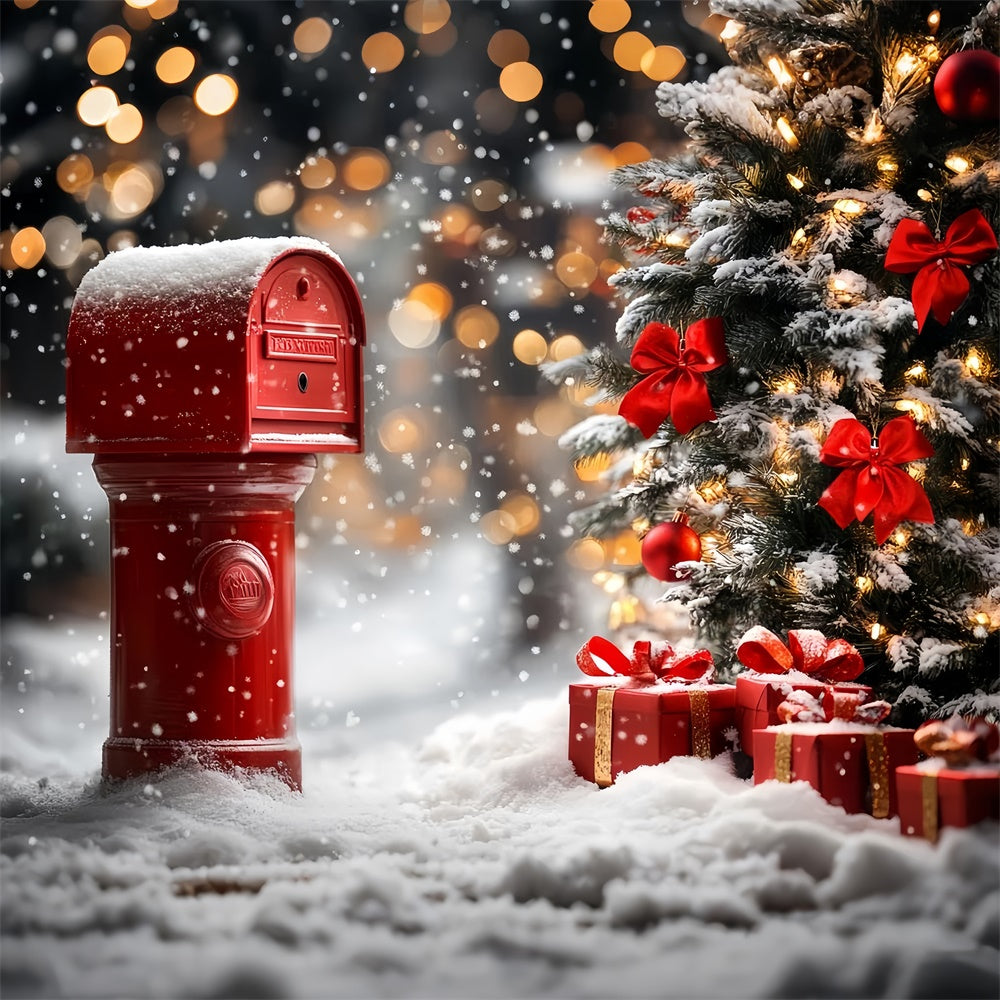 Toile de fond Hiver Boîte aux Lettres Rouge et Cadeaux de Noël CSH57-218