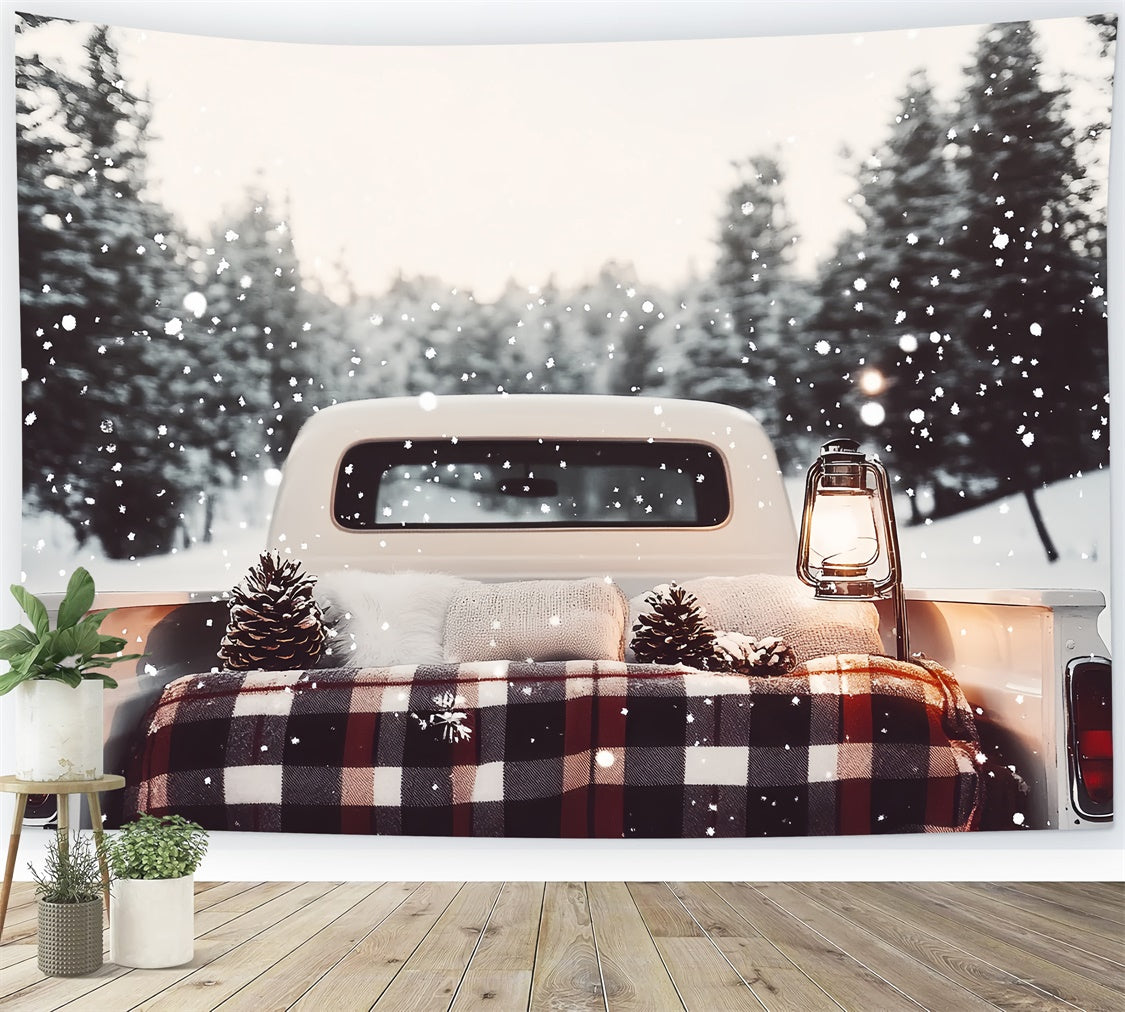 Toile de fond Photo Hiver Camion Rustique sous la Neige CSH57-235