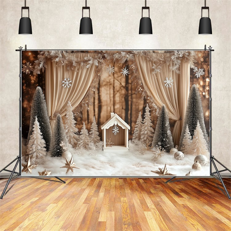 Toile de fond Photo Hiver Rideaux de Pins Rustiques CSH57-236