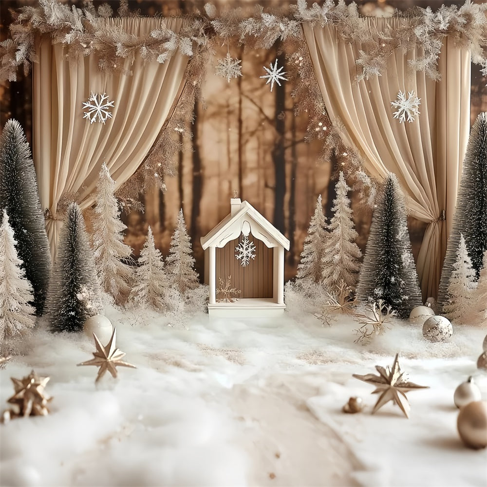 Toile de fond Photo Hiver Rideaux de Pins Rustiques CSH57-236