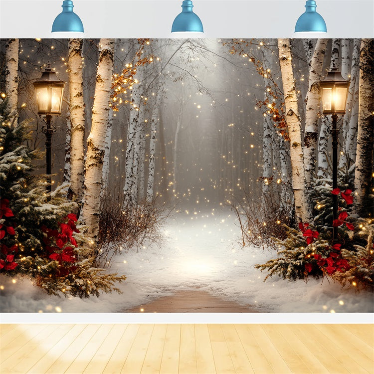 Toile de fond Hiver Crépuscule de Fête en Forêt de Bouleaux CSH57-237