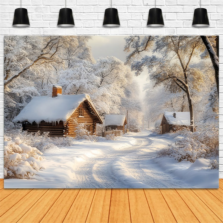 Toile de fond Hiver Sentier de Cabane en Rondins Enneigée CSH57-238