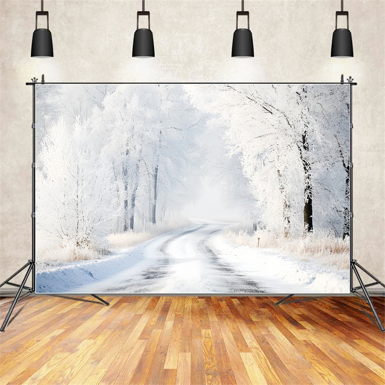 Toile de fond Hiver Route Courbe Silencieuse Sous la Neige CSH57-240