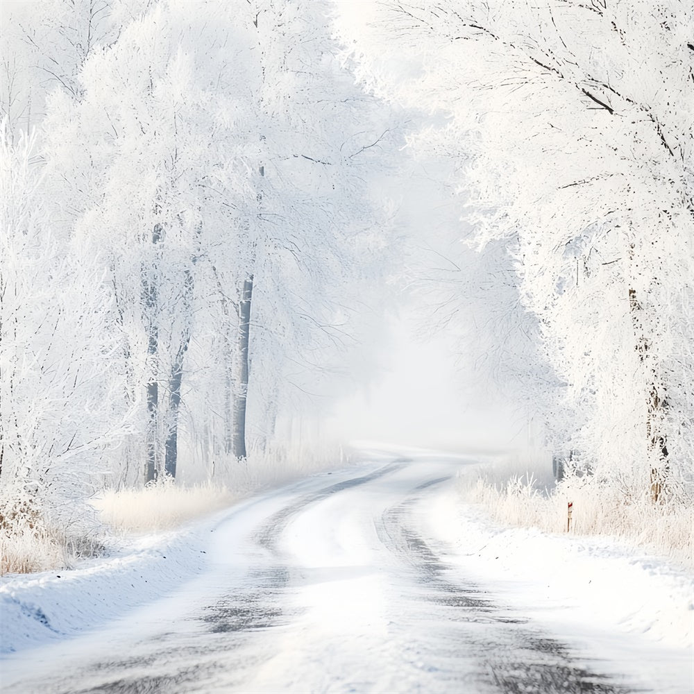 Toile de fond Hiver Route Courbe Silencieuse Sous la Neige CSH57-240