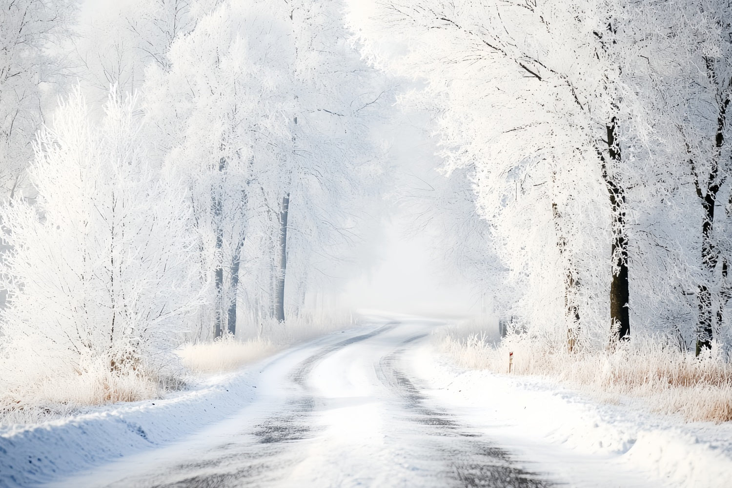 Toile de fond Hiver Route Courbe Silencieuse Sous la Neige CSH57-240