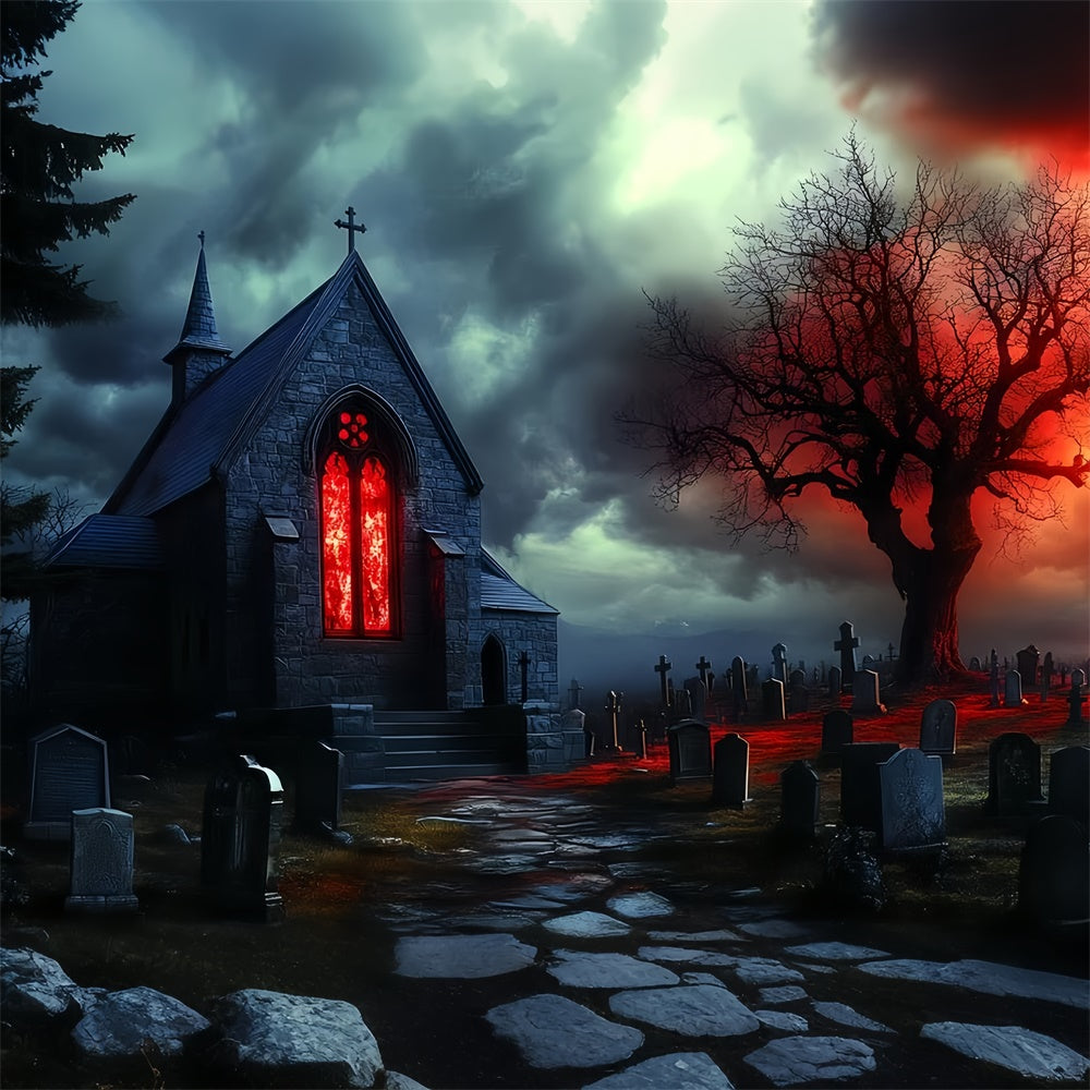 Toile de fond Halloween Chapelle Maudite Tombes CSH57-62