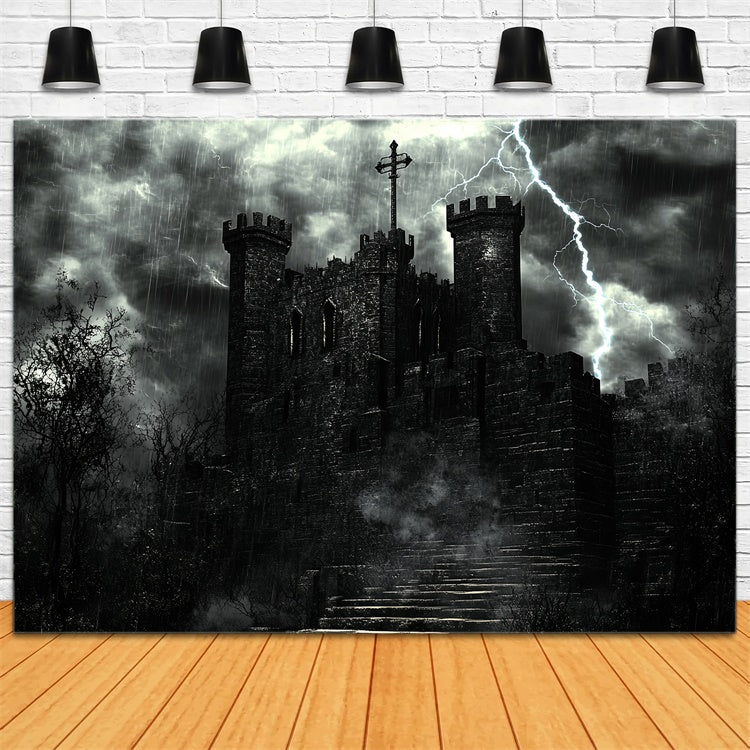 Toile de fond Photo Halloween Château Hanté Éclairs CSH57-73