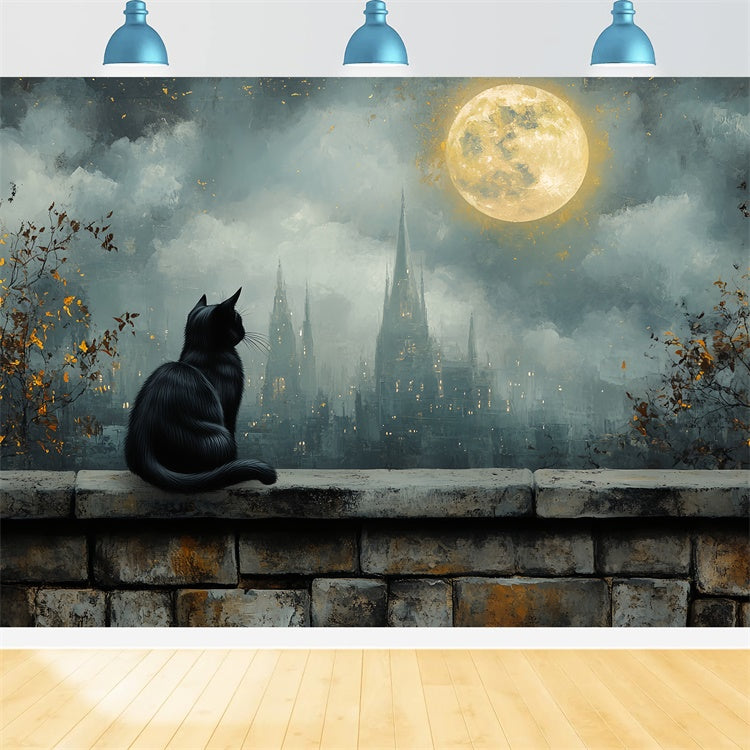 Toile de fond Halloween Ville Gothique Lever Lune CSH57-76