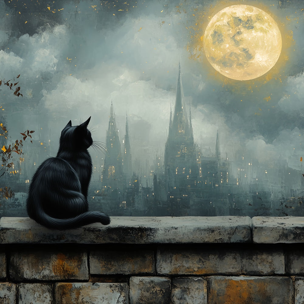 Toile de fond Halloween Ville Gothique Lever Lune CSH57-76