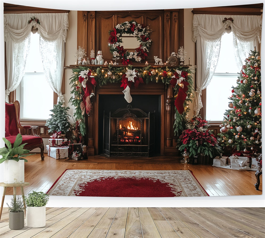 Toile de fond Vintage Noël Cheminée Conviviale CSH57-91