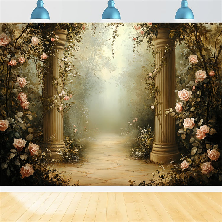 Toile de fond Vintage Photo Allée Classique Roses CSH57-97