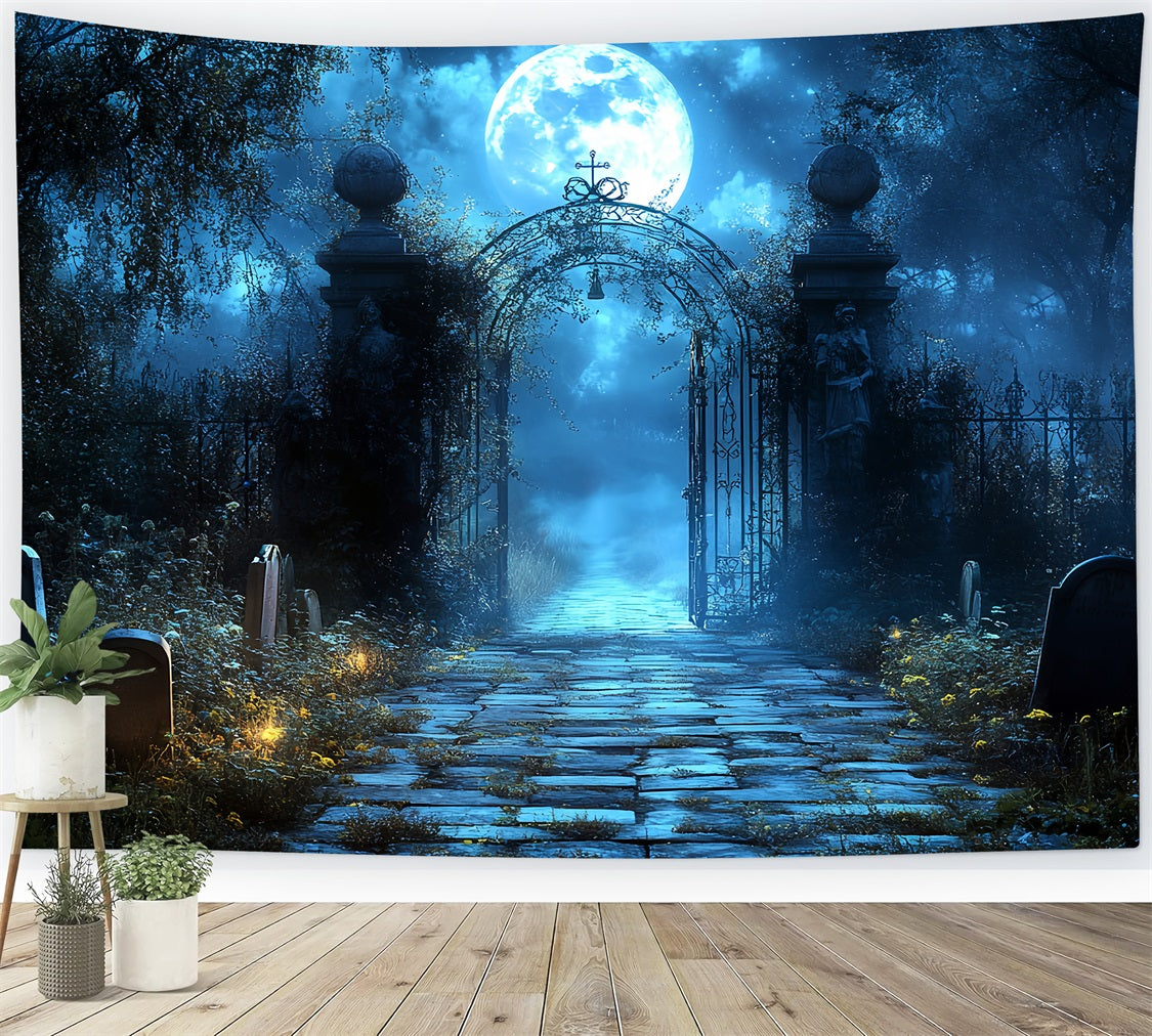 Fond Studio Halloween Lune Bleue Arche Cimetière CSH58-100