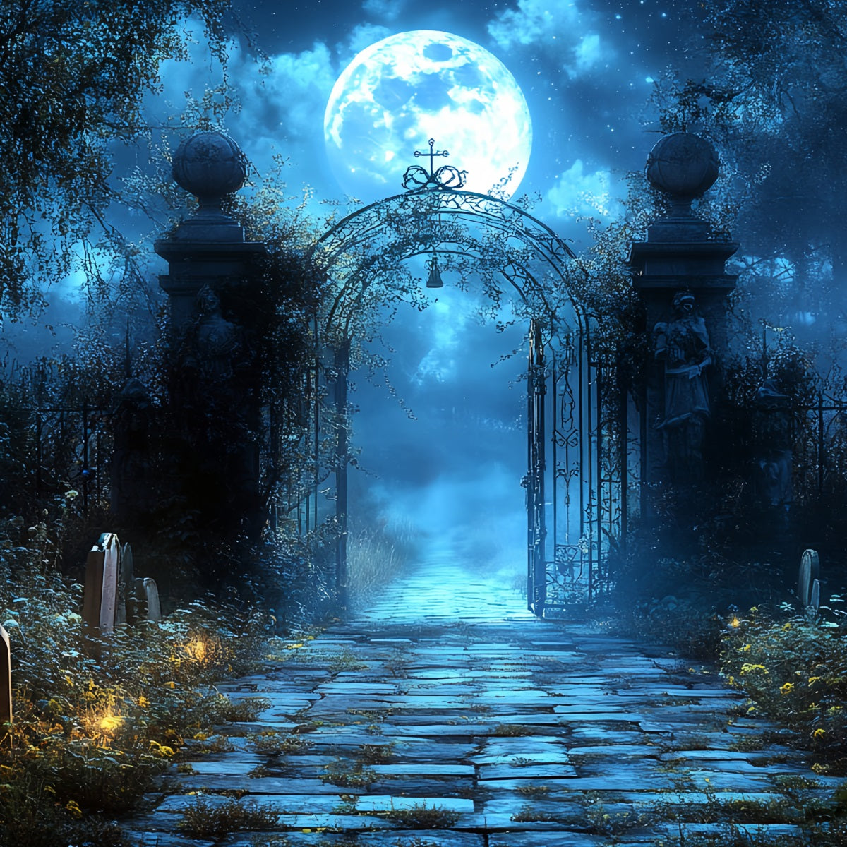 Fond Studio Halloween Lune Bleue Arche Cimetière CSH58-100