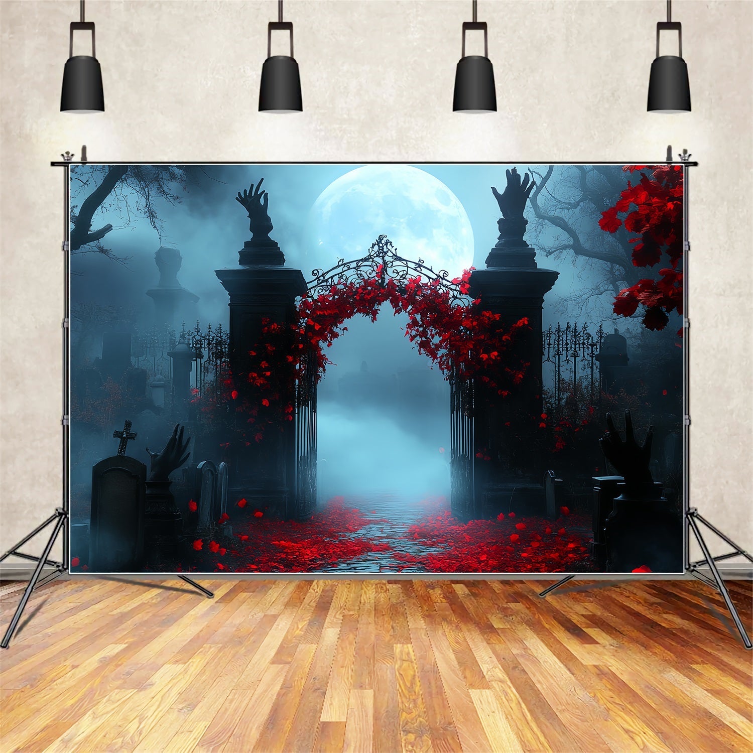 Fond De Photo Halloween Lierre Cramoisi Grille Clair De Lune Cabine Photo CSH58-101