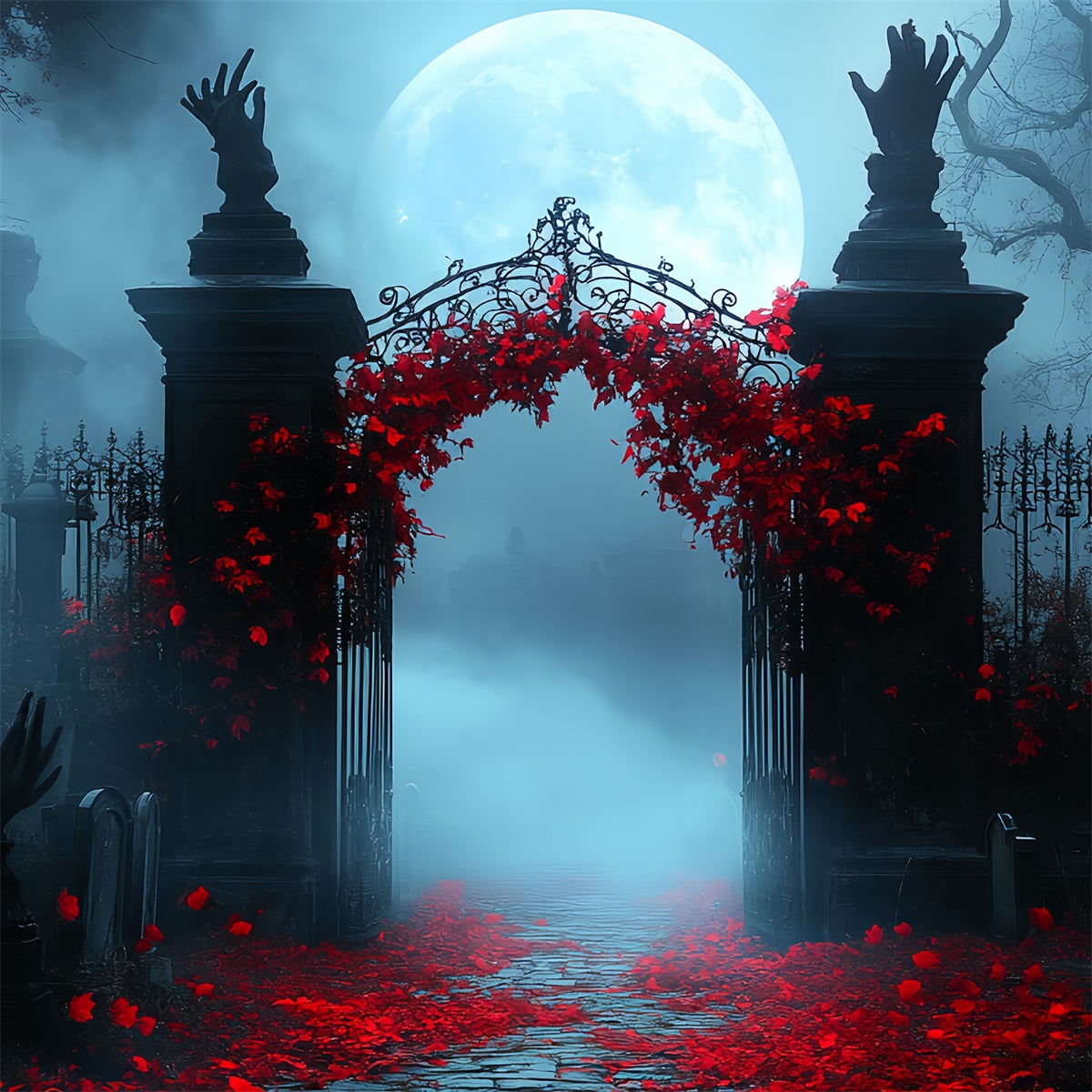 Fond De Photo Halloween Lierre Cramoisi Grille Clair De Lune Cabine Photo CSH58-101