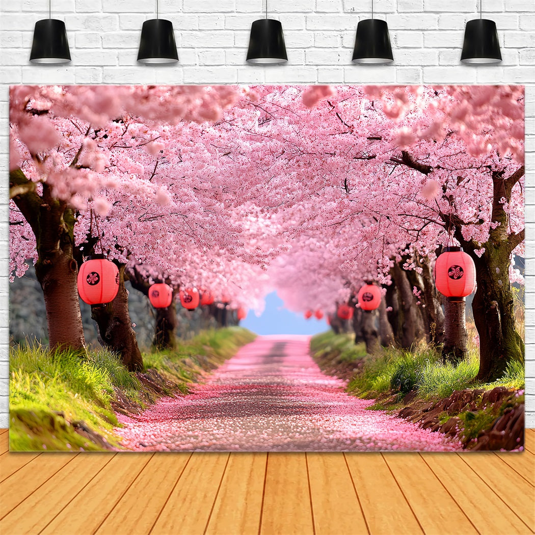 Toile de fond Printemps Fleur Rangées Lanternes Allée Sakura CSH58-106