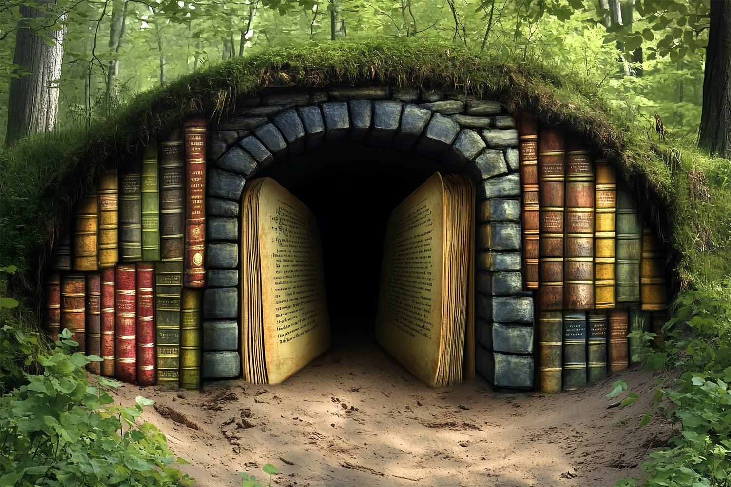 Toile de fond Retour à l'école Tunnel Forêt Pages Anciennes CSH58-113