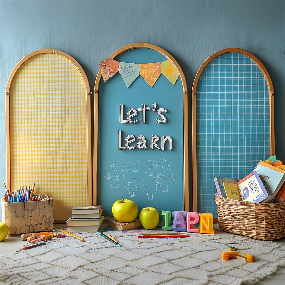 Toile de fond Rentrée Scolaire Mise en Scène Fournitures Colorées CSH58-115