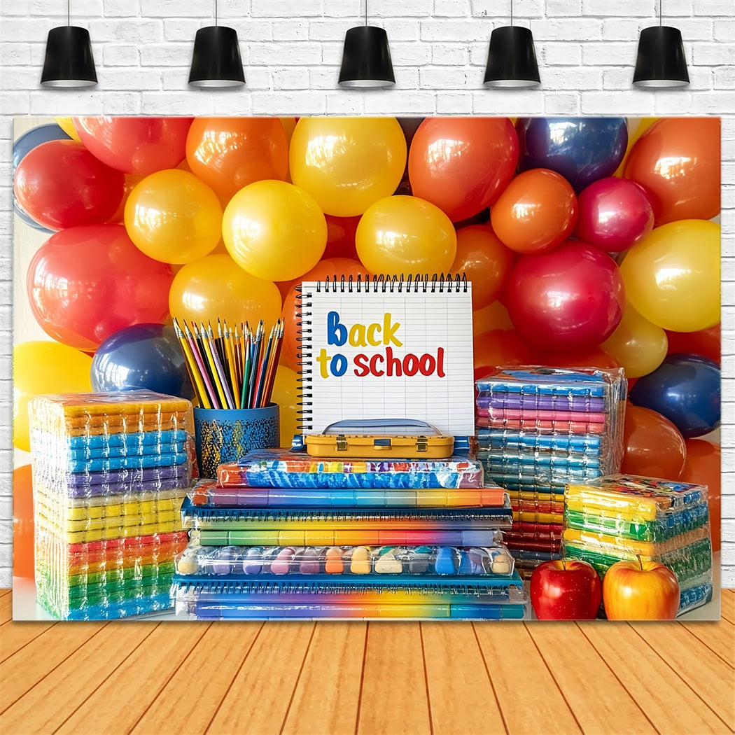 Toile de fond Retour à l'école Fournitures Ballons Arc-en-Ciel CSH58-116