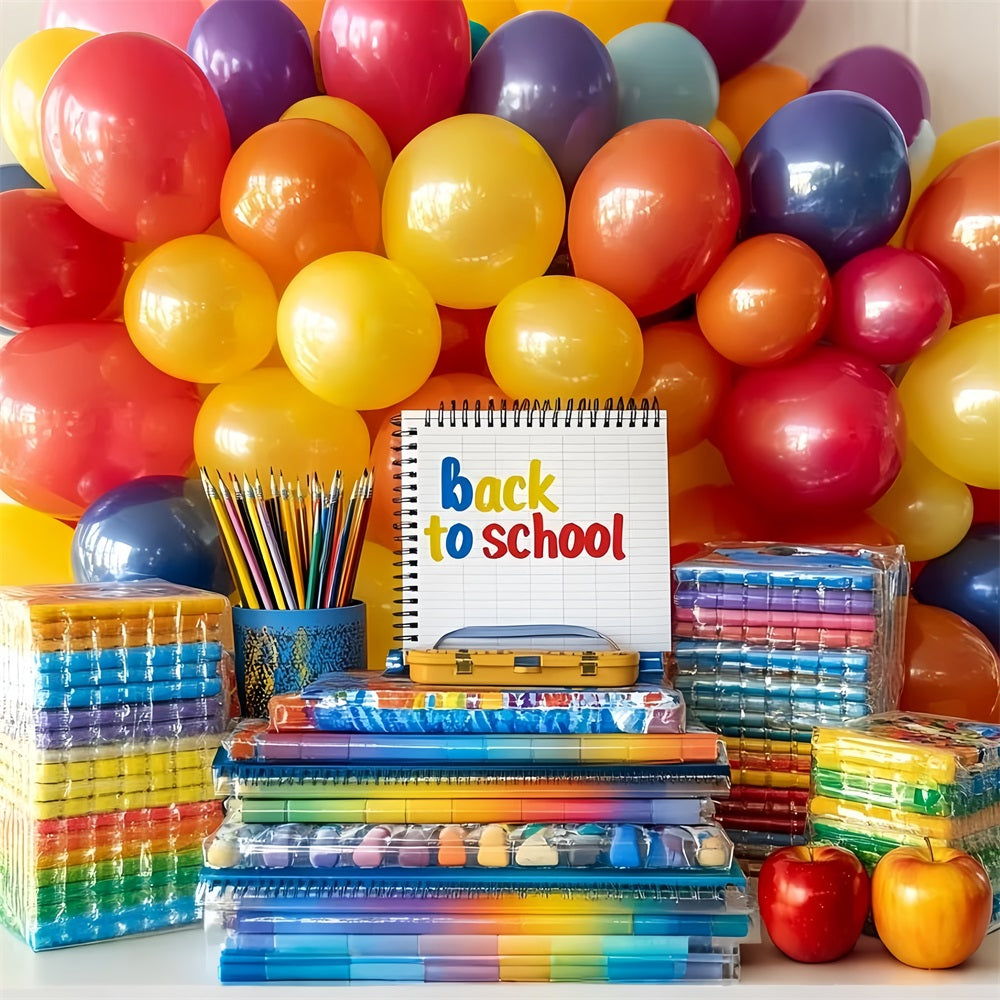 Toile de fond Retour à l'école Fournitures Ballons Arc-en-Ciel CSH58-116