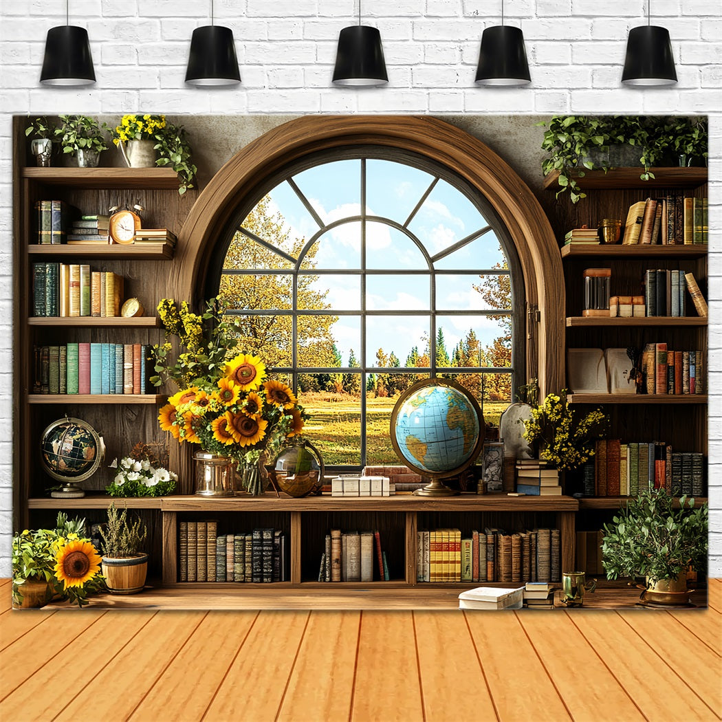 Toile de fond Retour à l'école Bibliothèque Tournesols Fenêtre Automne CSH58-117