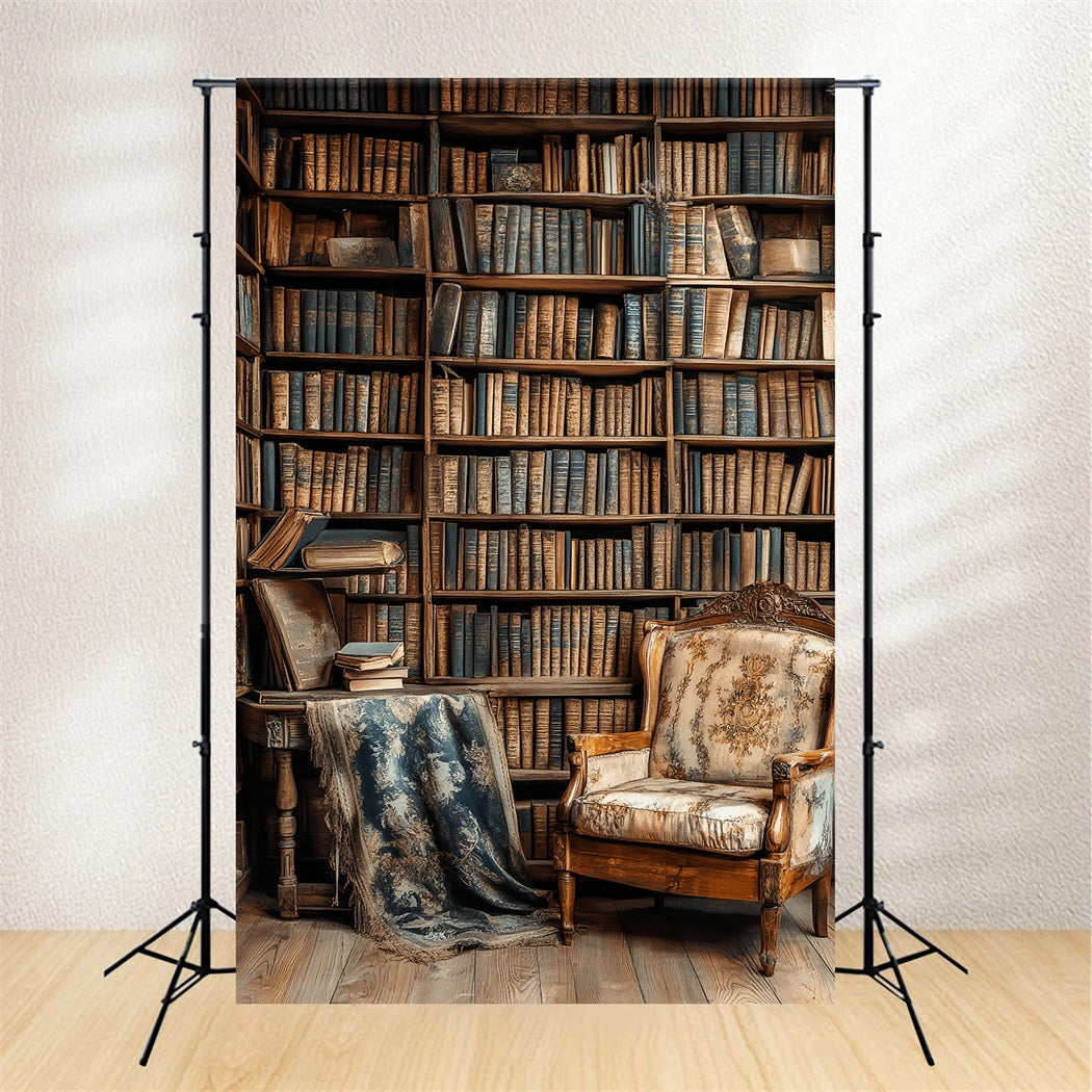 Toile de fond Retour à l'école Bibliothèque Vintage Fauteuil Étagère CSH58-119