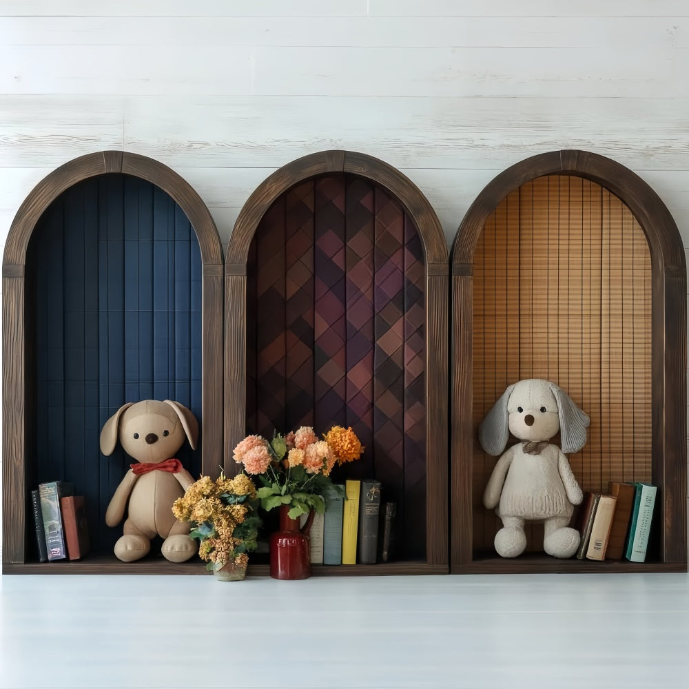 Toile de fond Rentrée Scolaire Bibliothèque Arche Peluches Livres CSH58-121