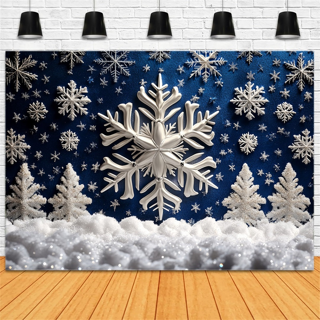 Toile de fond Hiver Flocons de Neige Forêt Bleue et Arbres Pailletés CSH58-16