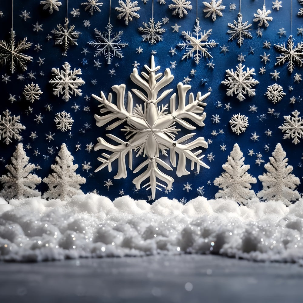 Toile de fond Hiver Flocons de Neige Forêt Bleue et Arbres Pailletés CSH58-16