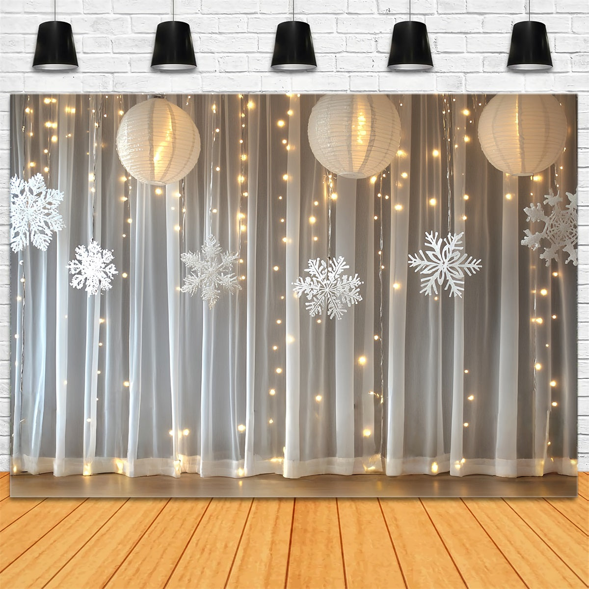 Toile de fond Hiver Rideau de Lanternes à Flocons avec Lumières Chaleureuses CSH58-20