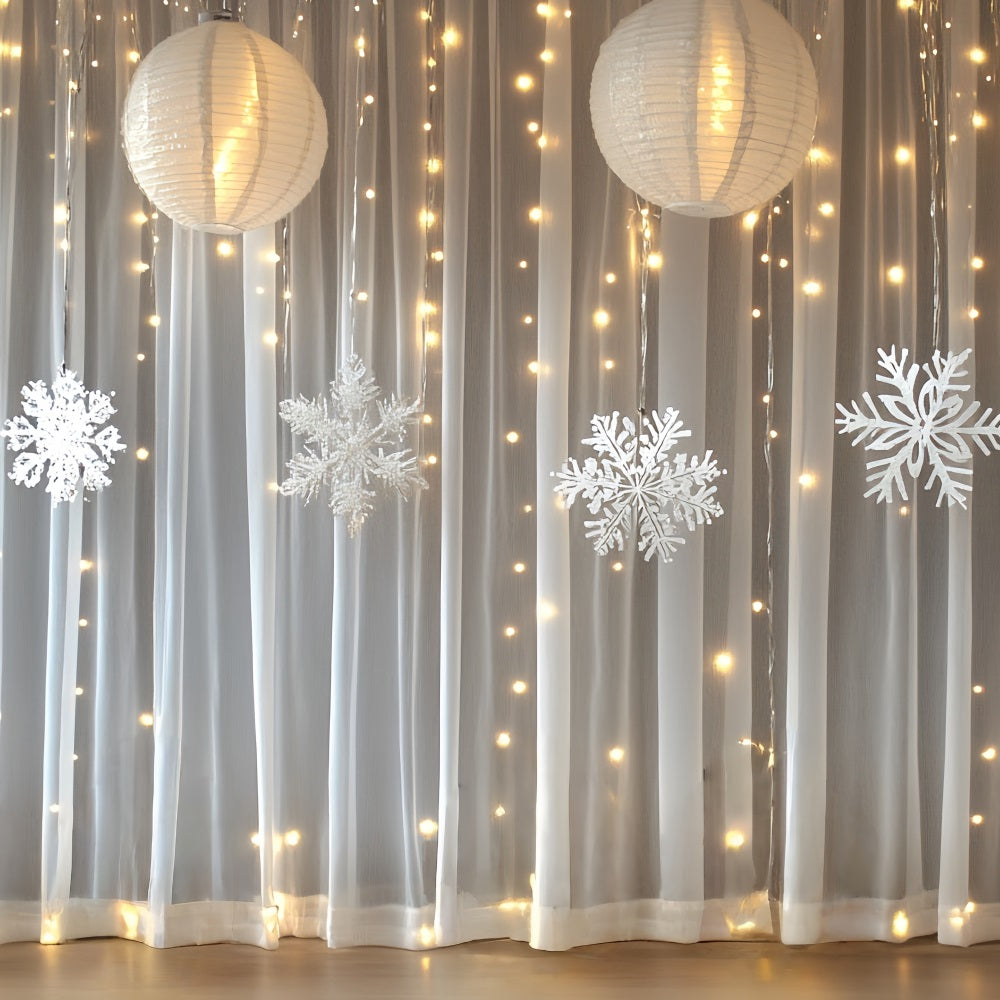 Toile de fond Hiver Rideau de Lanternes à Flocons avec Lumières Chaleureuses CSH58-20