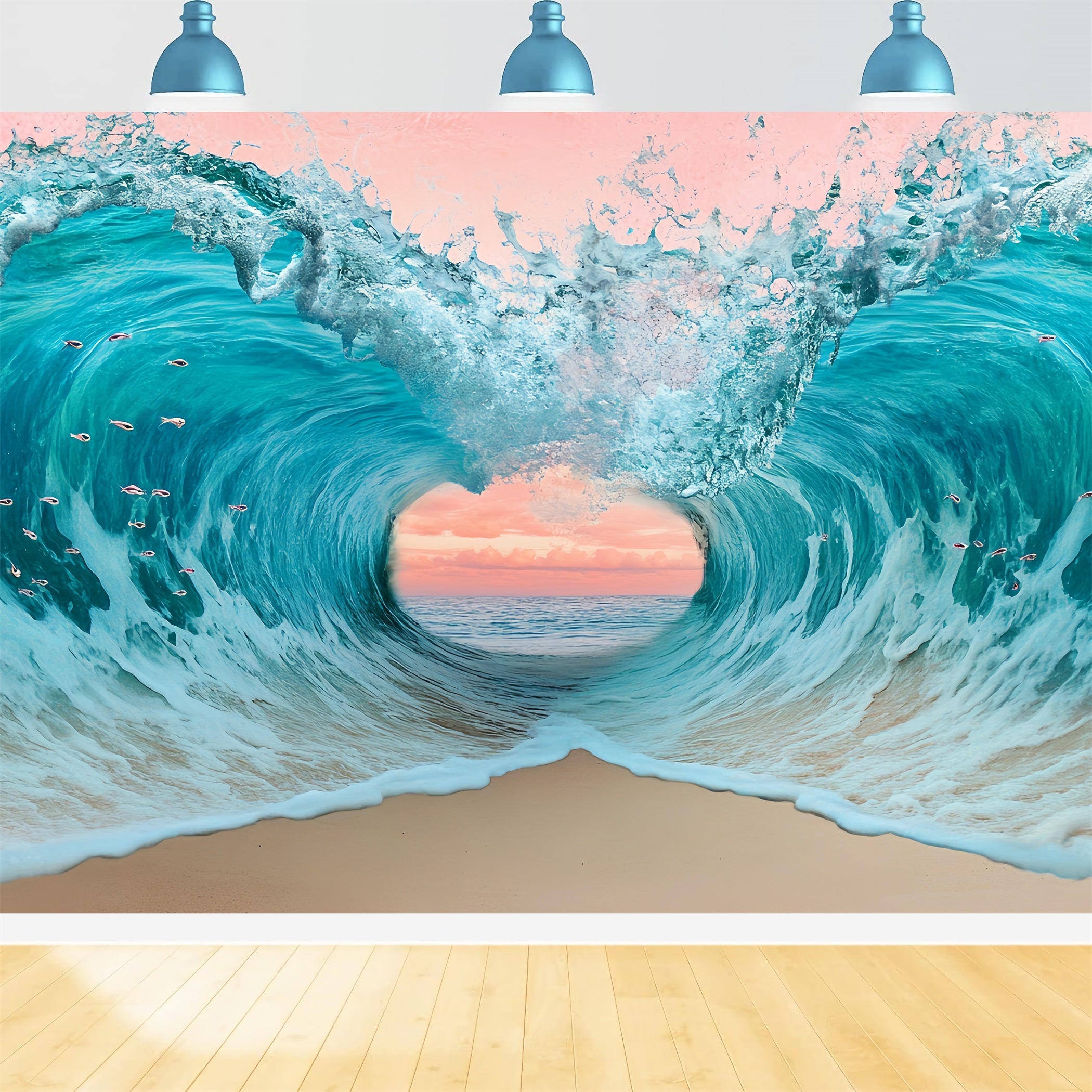 Toile de fond Océan d'Été Vague Cœur Coucher du Soleil CSH58-215