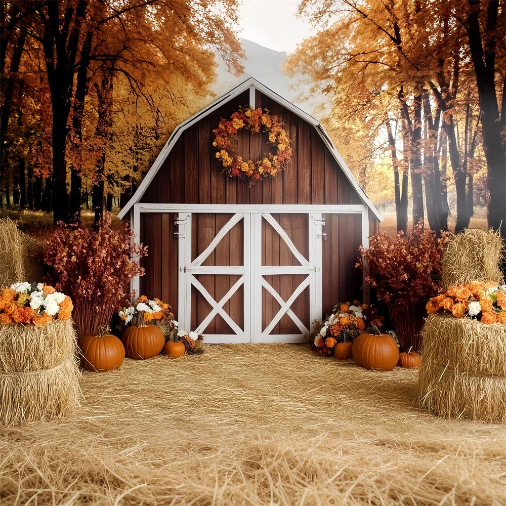 Toile de fond Automne Rustique Grange Rustique Récolte de Citrouilles CSH58-222