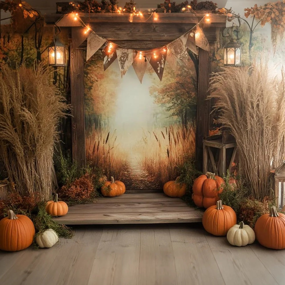 Toile de fond Automne Rustique Sentier Doré Citrouilles d’Automne CSH58-223