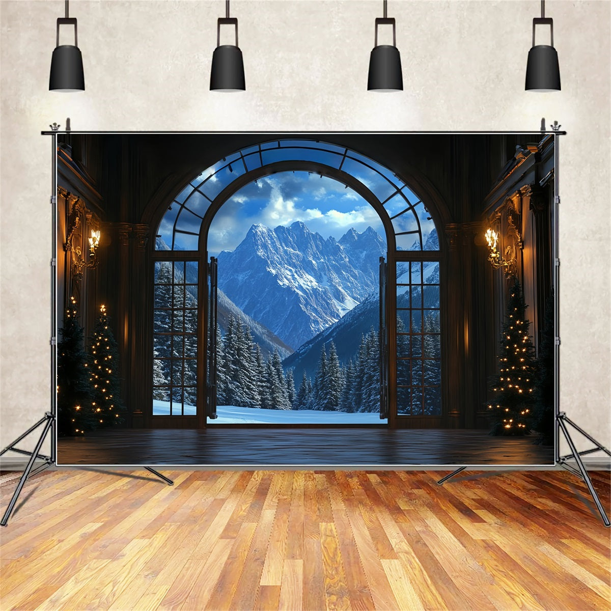 Toile de fond Hiver Montagne Vue du Grand Hall vers Sommets Enneigés CSH58-24