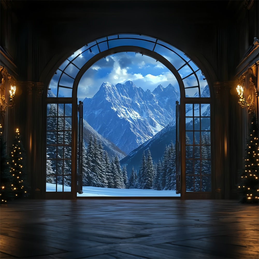 Toile de fond Hiver Montagne Vue du Grand Hall vers Sommets Enneigés CSH58-24