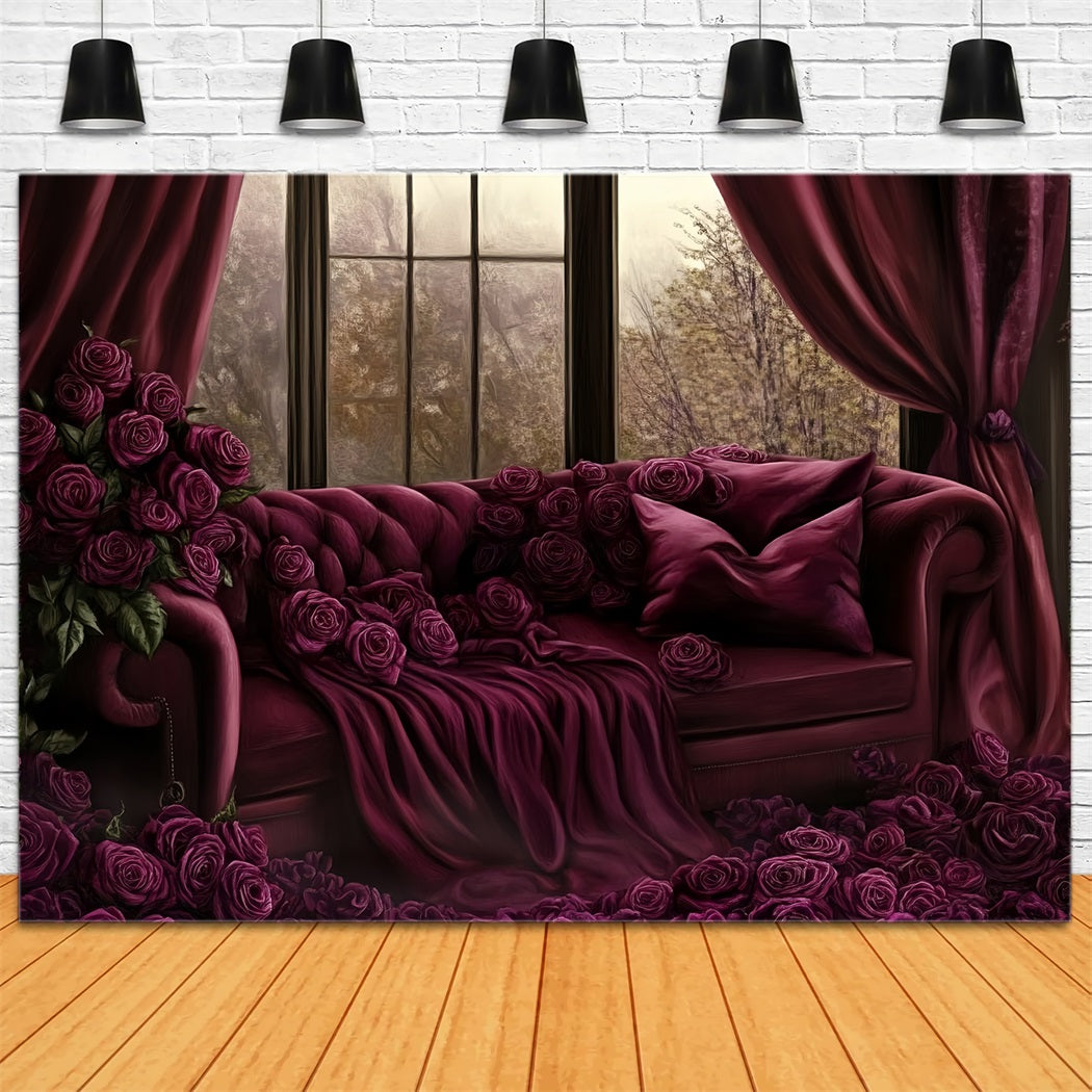 Toile de fond Boudoir Canapé Velours Roses Bourgogne CSH58-247