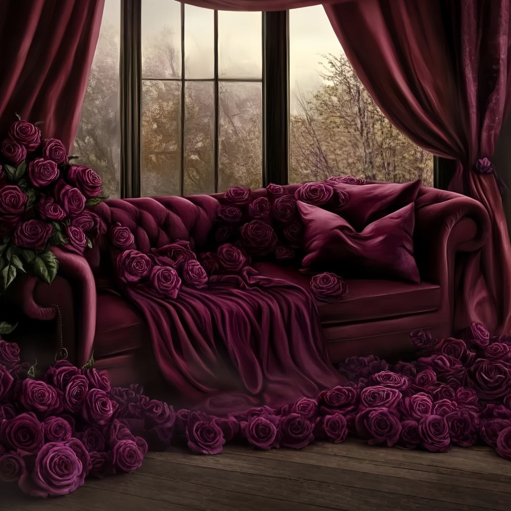 Toile de fond Boudoir Canapé Velours Roses Bourgogne CSH58-247