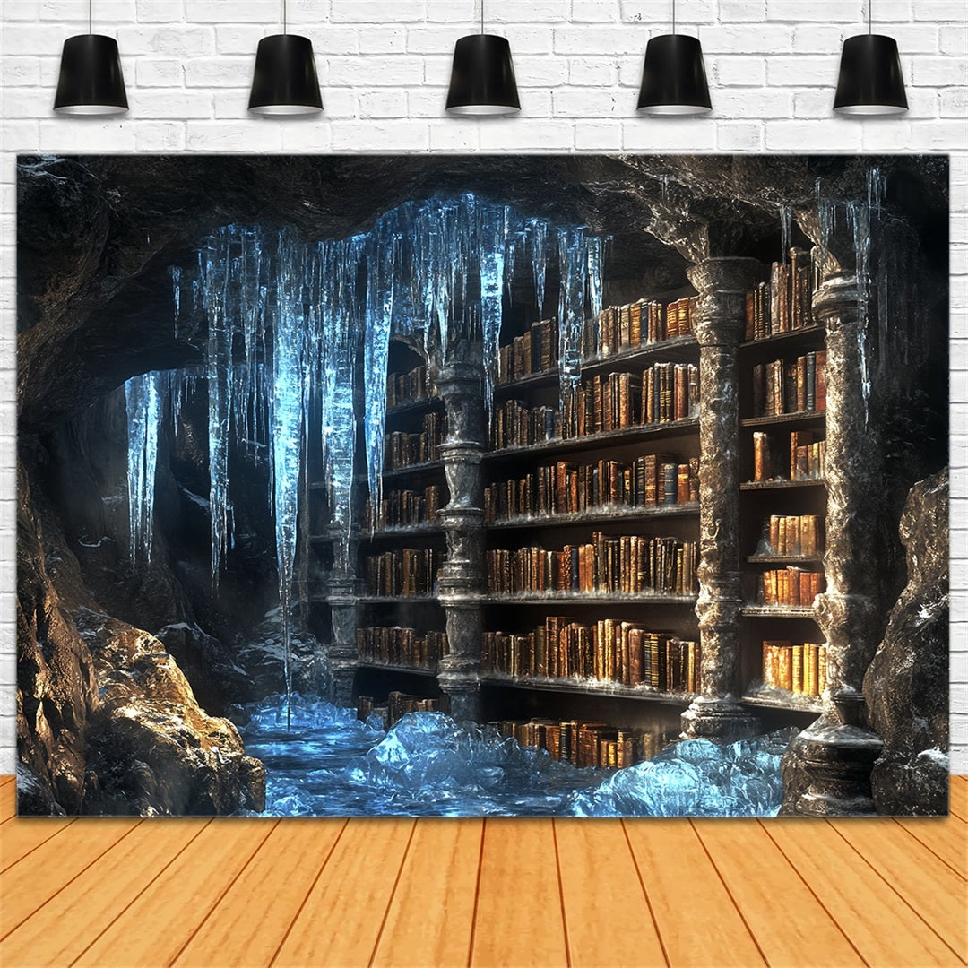 Toile de fond Hiver Grotte Gelée Bibliothèque Ancienne aux Stalactites CSH58-32